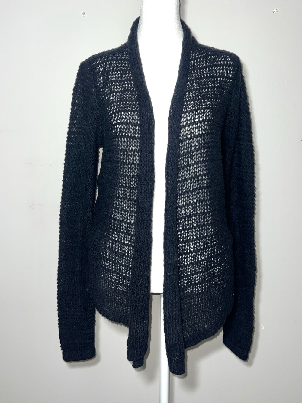NWT Abercrombie & Fitch Wool Blend Black Open Knit Cardigan Sweater Size Medium